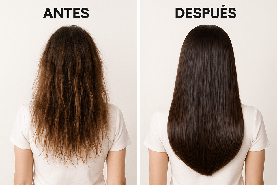 quiero que muestre los resultados de antes y despues de usar una crema que es una mascarilla capilar